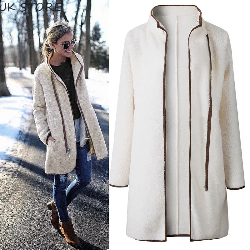 

Ladies Winter Warm Coat Fleece Fluffy Fur Casual Jacket Outwear Overcoat