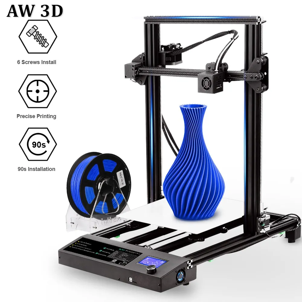 AW 3D Plus Size Frame FDM 3D Printer S8 3d Filament Extruder  Upgraded Magnetic Build Plate Printing DIY KIT Free shipping.