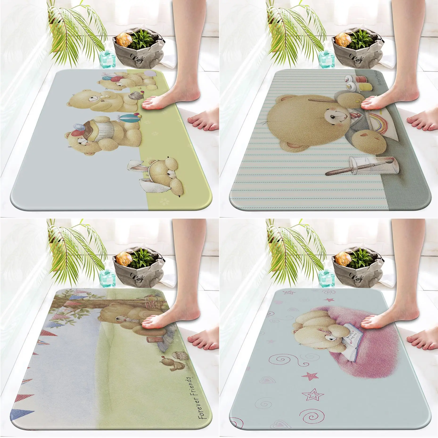 

Фланелевый напольный коврик My little bear с принтом, декоративный ковер для ванной комнаты, нескользящий, для гостиной, кухни, Придверный коврик