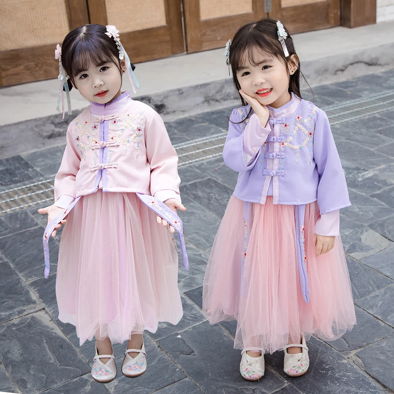 Детская одежда платье Hanfu для малышей маленьких девочек юбка принцессы китайская