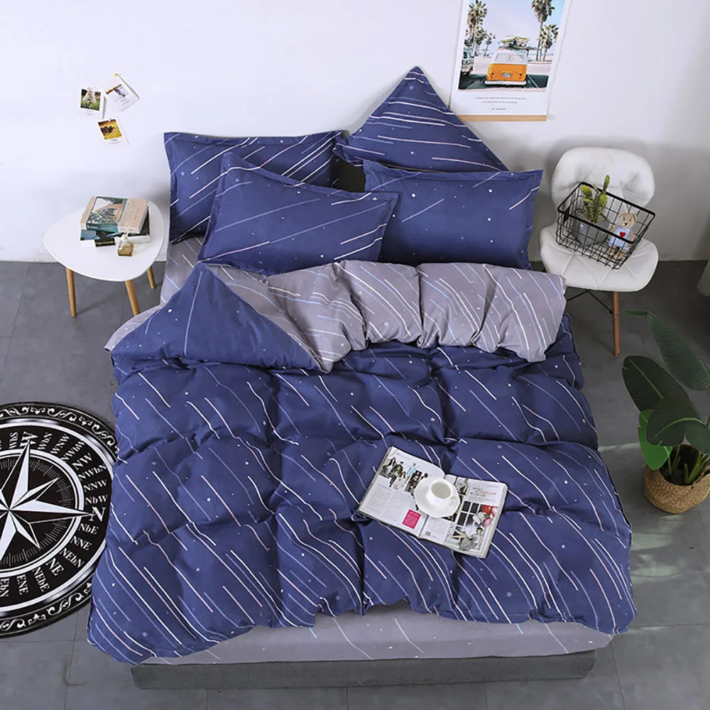 Thumbedding King Size Bedding Set Geometric Simple Fresh Blue 3D Duvet Cover Queen Full Twin Single Unique Design Bed | Дом и сад