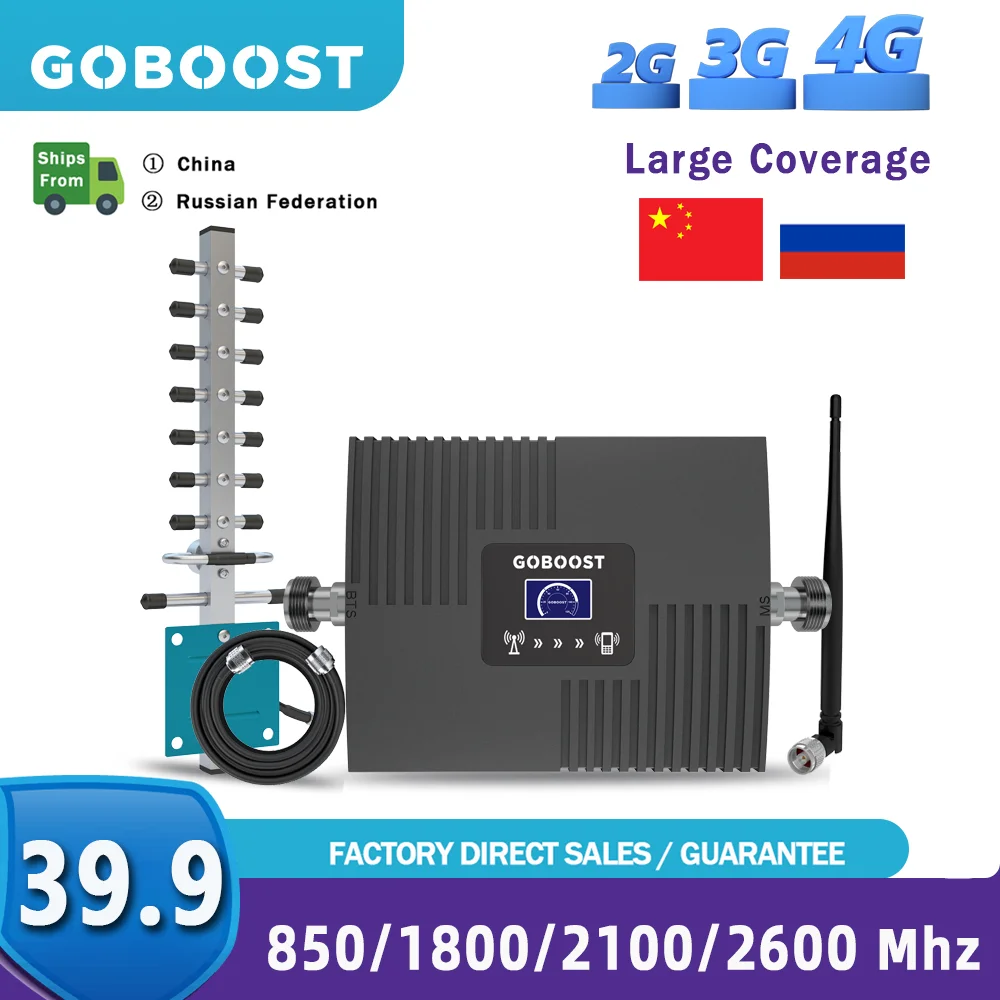 GOBOOST-amplificador de señal para teléfono móvil, Kit completo de repetidor de Cable de antena, 3G, 4G, pantalla LCD, 850, 2100, LTE, 1800, 2600MHz, Internet