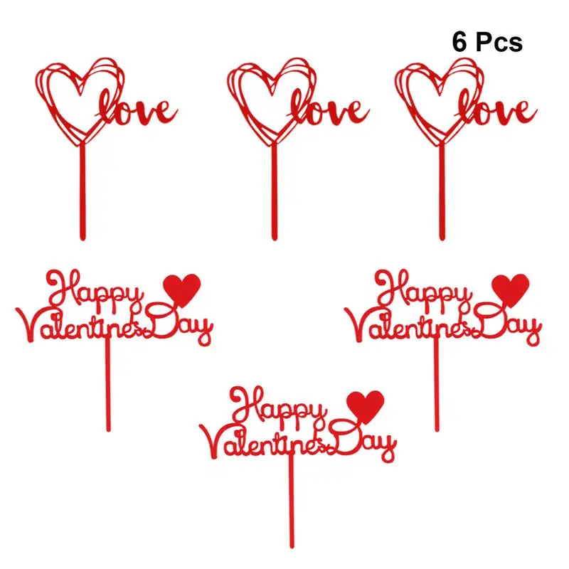 6 Pcs Торт топпера акриловые любовь Счастливый День Святого Валентина Кекс