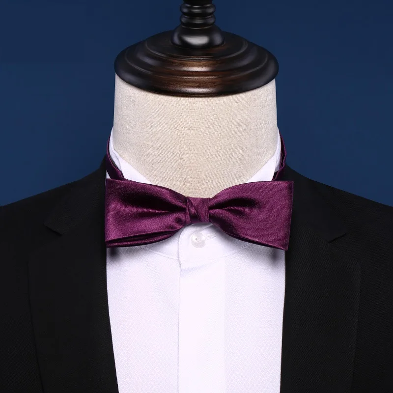 

2020 Brand New Fashion Men's Bow Ties Double Fabric Purple Silk Bowtie Banquet Wedding Ceremony Host Butterfly Tie with Gift Box