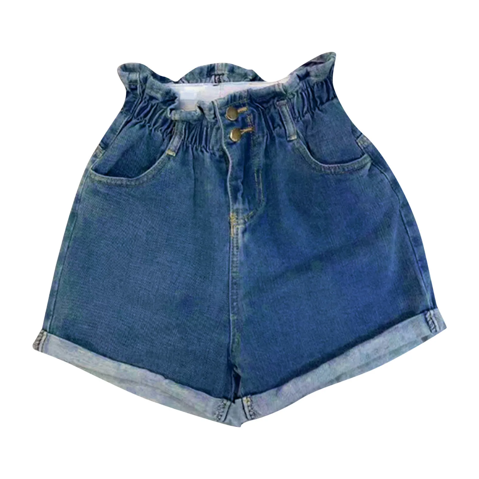 

Summer women's new spring bud elastic waist denim shorts high waist wide leg shorts high waist bud stretch waist wide leg 02*