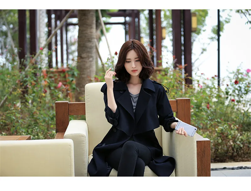 Тонкая ветровка Longue Tunique 2020 женский весенний темно синий Тренч дамские пальто с