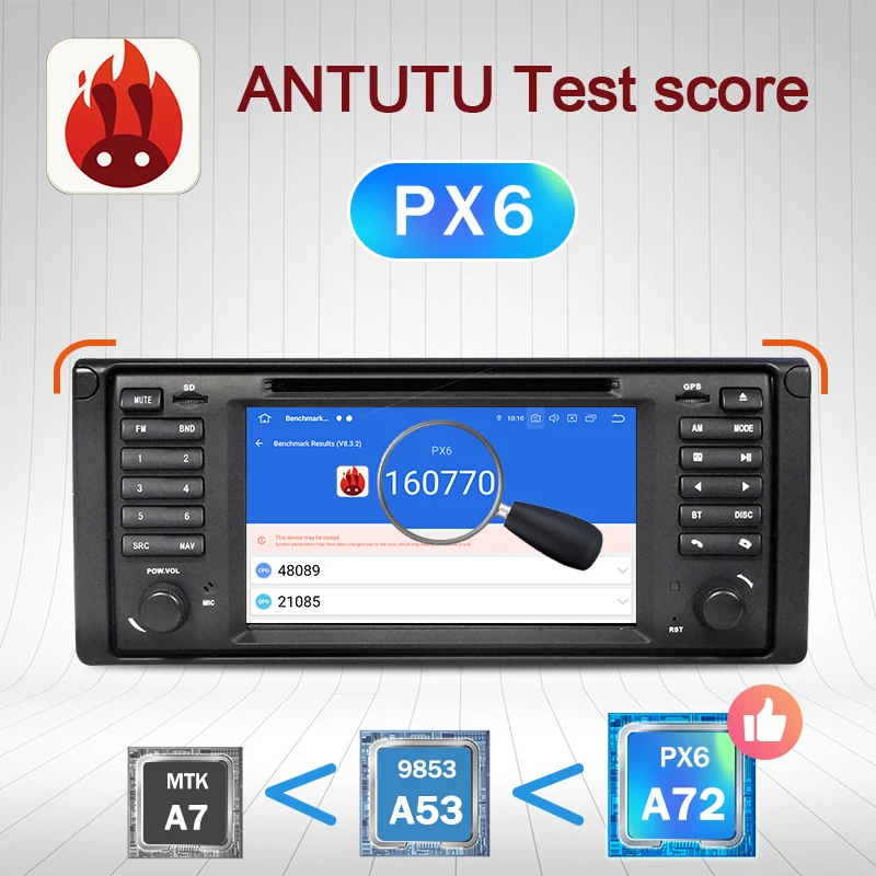 Автомагнитола PX6 1 din Android 10 DVD GPS Авторадио для BMW X5 E53 E39 Авто аудио стерео