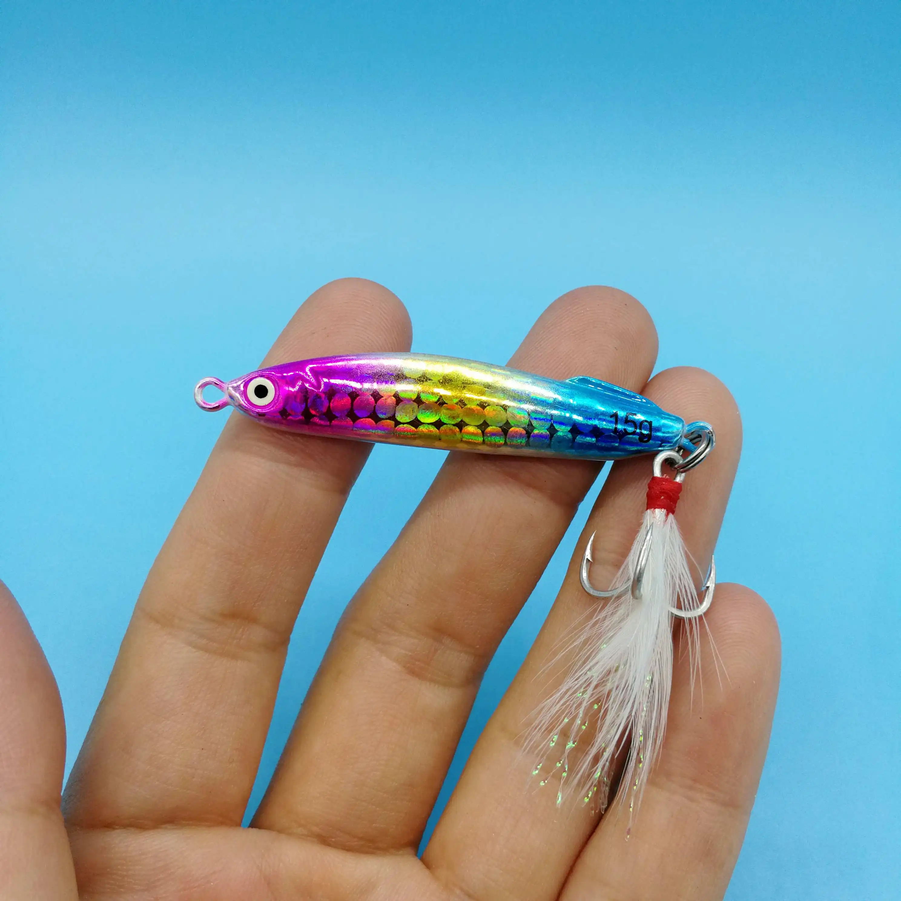 

HOOFISH 10pcs Metal Bait Jig Fishing Lure 7g/10g/15g/20g Jigging Spoon Lead Fish With Feather Hook Fishing Tools