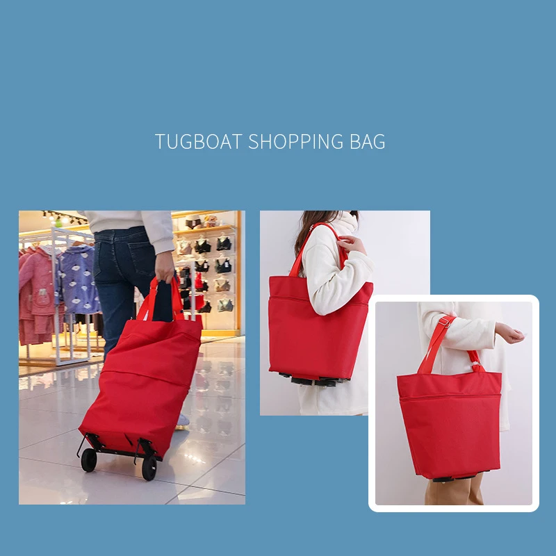 

Portable Folding Shopping Cart Large Capacity Multifunctional Waterproof Grocery Shopping Bag with Wheel сумка на колесах