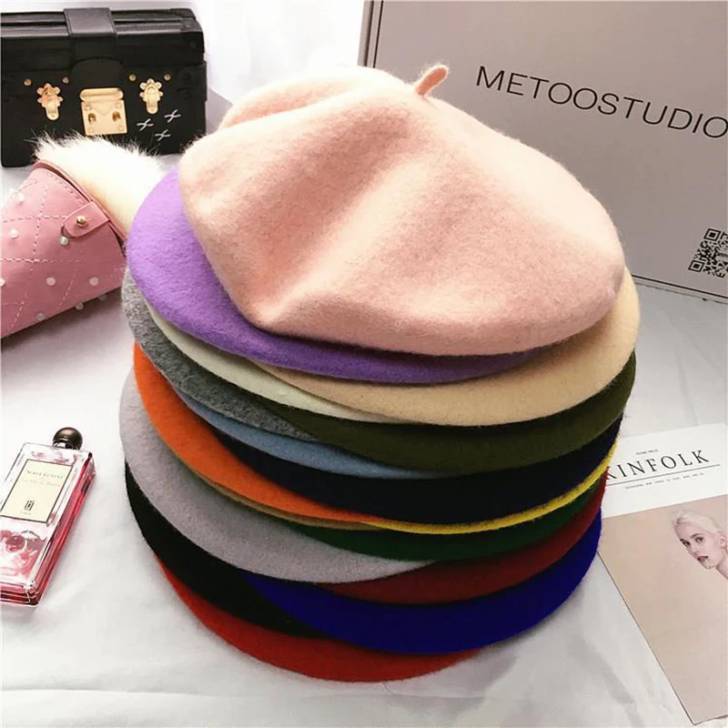 

Wool Berets Women French Artist Style Warm Winter Beanie Hat Retro Plain Beret Solid Color Adjustable Fashion Lady Winter Hats