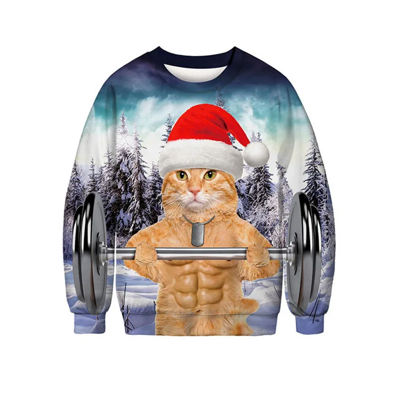 Забавный свитер с 3D принтом кота для мужчин и женщин уродливые Рождественские