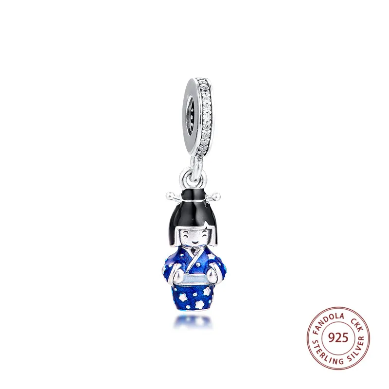 2020 Spring Fit Original Pandora Charms Bracelet 925 Sterling Silver Japanese Doll in Blue Kimono Beads for Women Jewelry Making | Украшения