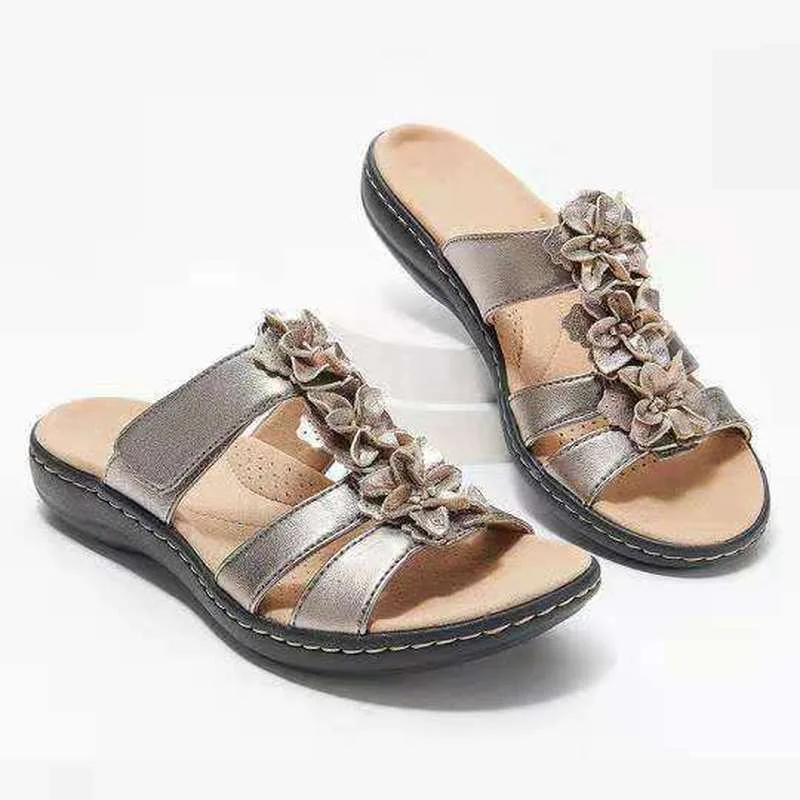 

2021 Summer Women Slippers Wedges Solid Color Flowers Shoes for Ladies Casual Comfort Open Toe Women Non-Slip Outdoor Sandal