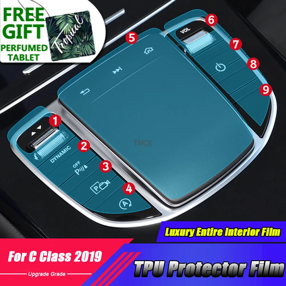

For Mercedes Benz C Class W205 2019 Car Center Control Mouse Luxury Entire Interior Moldings Membrane Protector Film Accessories