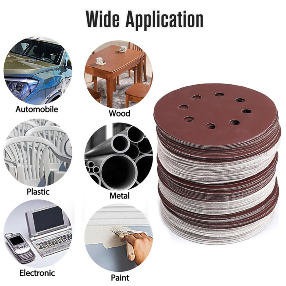 

120Pcs 125mm 5'' Hook Loop Sanding Discs 8 Hole Sandpaper Pads 1000 1200 1500 2000 2500 3000 Grit Sander Disc Abrasive Tool