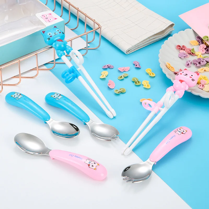 

Cartoon children's tableware portable set 304 stainless steel fork spoon training chopsticks baby fork spoon household