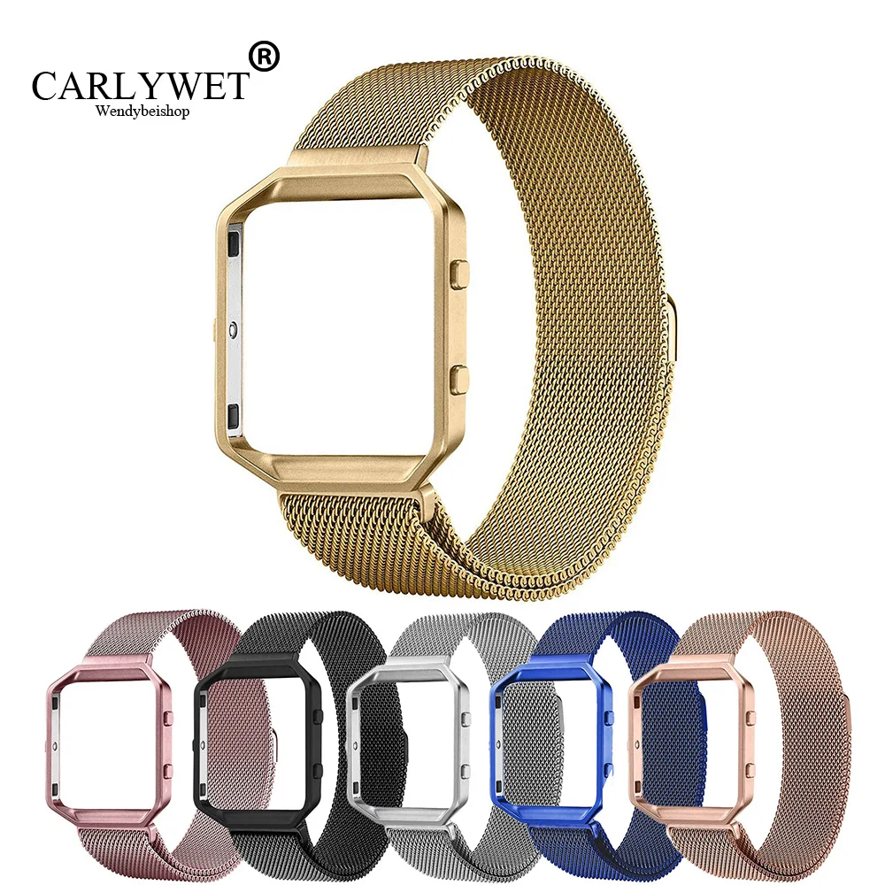 

CARLYWET Wholesale Milanese Steel Wrist Watch Band Strap Belt Magnetic Closure with Case Metal Frame For Fitbit Blaze 23 watch