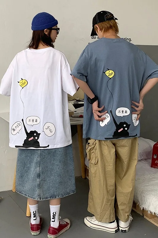 

Summer Funny Cartoon Pattern Short-Sleeved T-shirt Hong Kong Style Japanese Couple Wear Men's Clothing Women's Business Attire