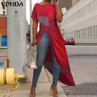 Рубашка женская в клетку VONDA, Длинная пляжная блузка в стиле пэчворк с принтом, Повседневная винтажная офисная туника, лето 2021