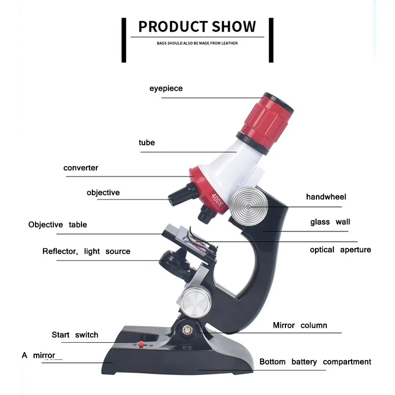 

IKAUOIE Kids 1200X Biological Microscope Kit Educational Toys Laboratory Instruments Funny Cool Mini Microscope for Children