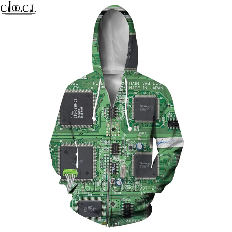 

HX Electronic Chip Men Women Zipper Hoodies Fashion 3D Print Casual Harajuku Hip Hop Autumn Hot Selling Clothes Hoody Tops