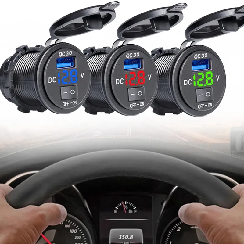 

Автомобильное зарядное устройство 3,0 USB быстрое зарядное устройство цифровой дисплей Вольтметр универсальный портативный переключатель В...