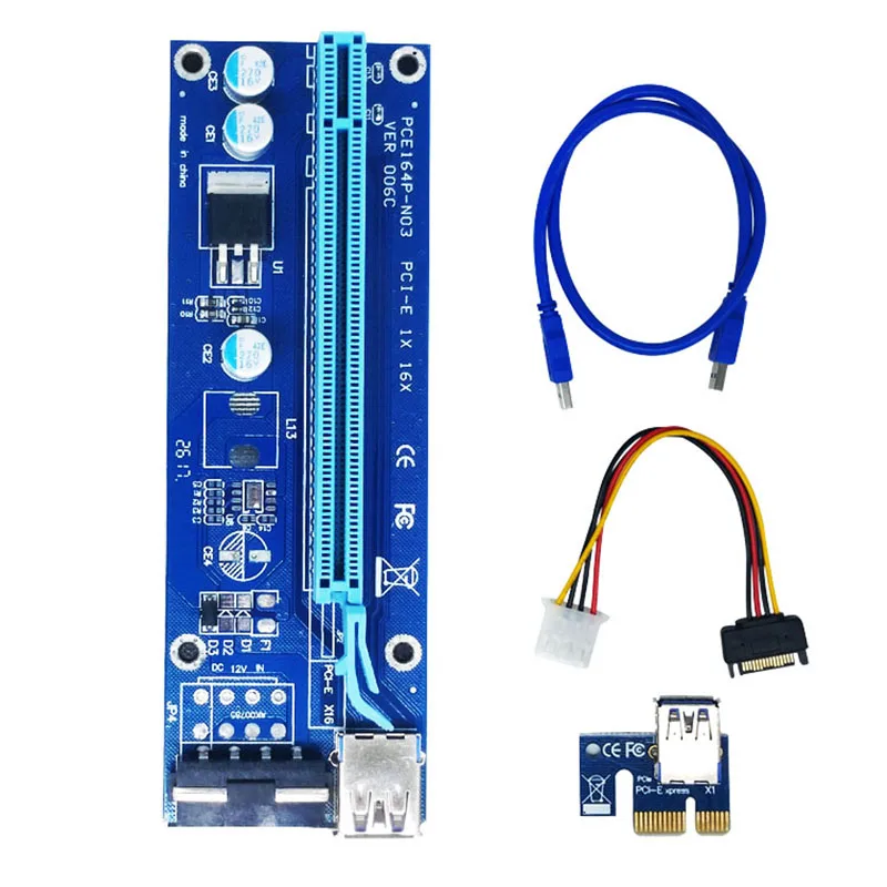 PCI-E удлинитель PCI Express Riser Card ver 006 1x до 16x USB3.0 SATA 4Pin IDE Molex разъем питания для