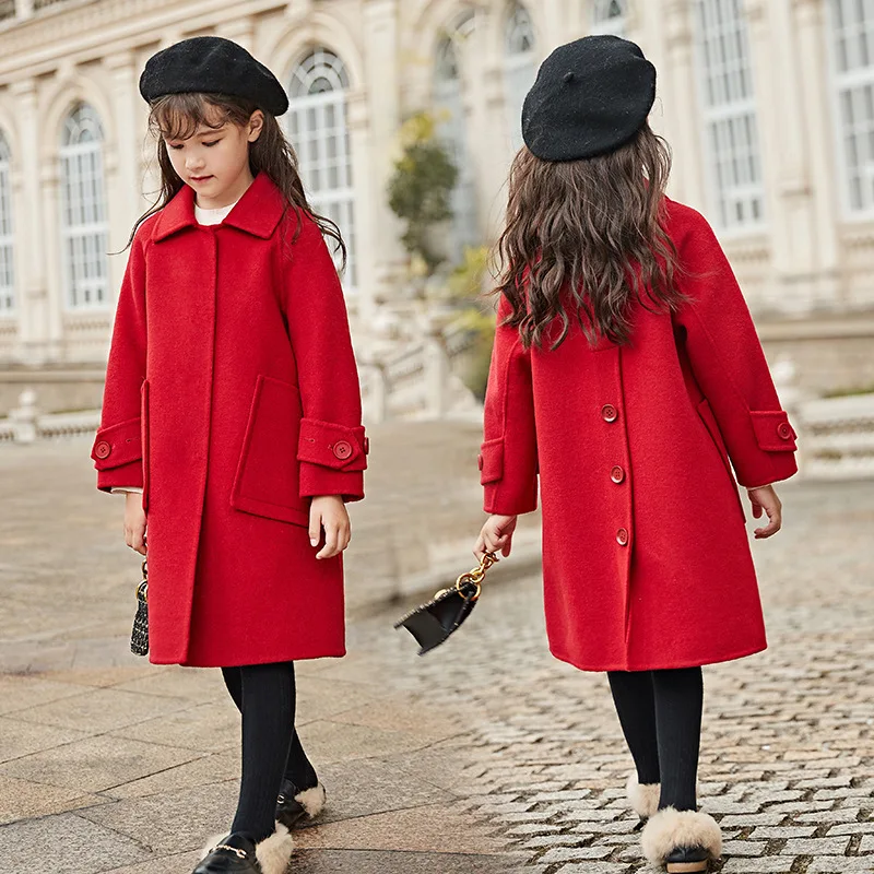 

Верхняя одежда для девочек шерстяные пальто Новинка весна-осень 2020 Детские Двусторонние кашемировые пальто в иностранном стиле