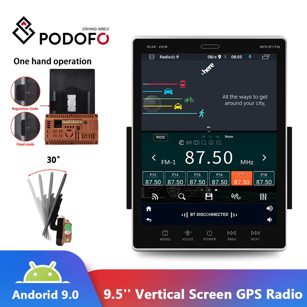 $110.90 Podofo 2 Din Car radio Auto 9.5'' Vertical Screen Car Multimedia Player Universal Auto Stereo GPS MAP For Volkswagen Nissan Kia