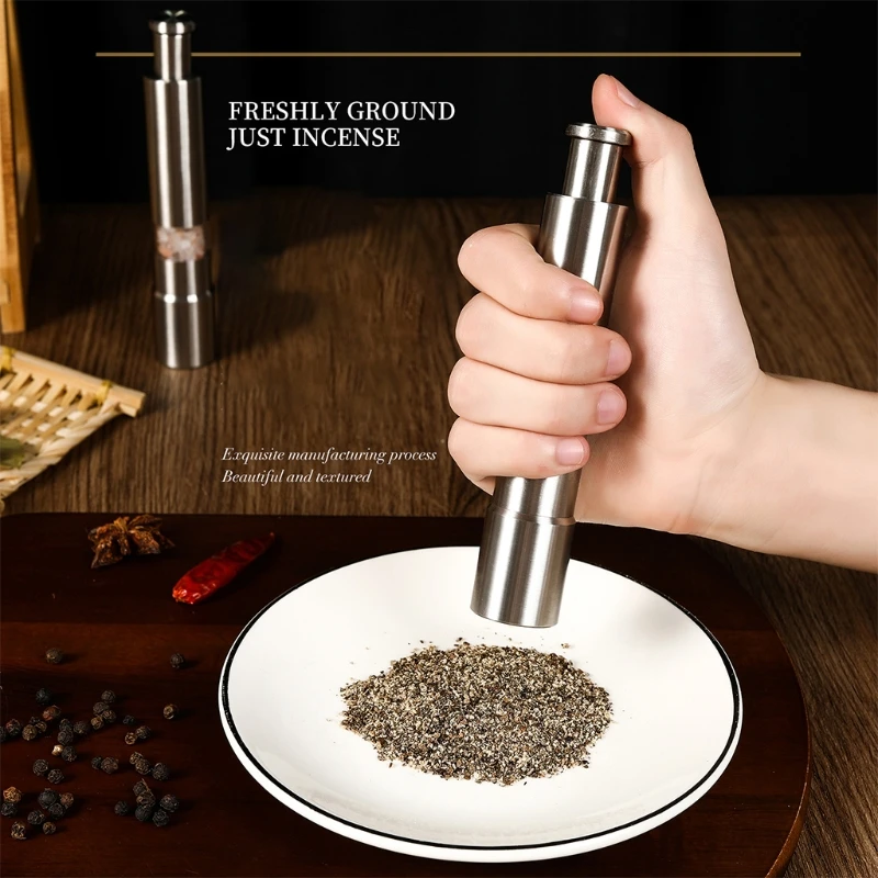 

D0AD Stainless Steel Manual Pepper Grinder Thumb Push With Metal Holder Kitchen Tool