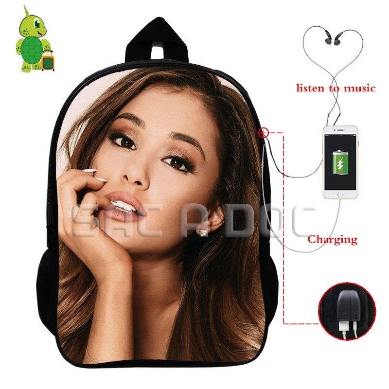 Ariana большая сумка-рюкзак знаменитая звезда Многофункциональный usb зарядка Разъем для наушников школьные сумки для подростков женщин мужчин повседневные дорожные сумки - Цвет: 15
