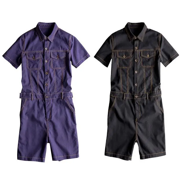 

Jeans Jumpsuit Men Summer Short Sleeve One Piece Overalls Mens Denim Jumpsuits Playsuits Rompers Casual Outfit Male Clothes