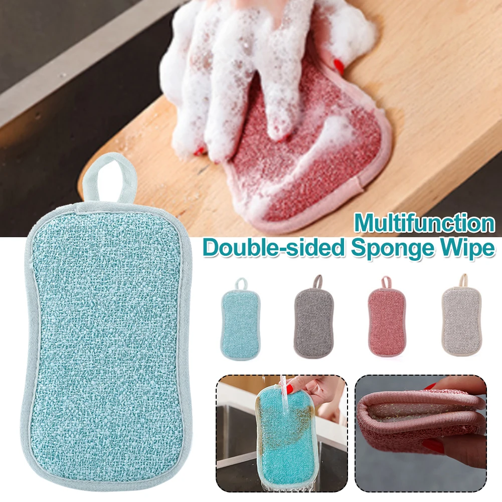 

4Pcs Kitchen Scrub Scouring Sponge Durable Non-Scratch Dual-Sided Cleaning Sponge Scrubber With Lanyard For Dishes Pots Pans
