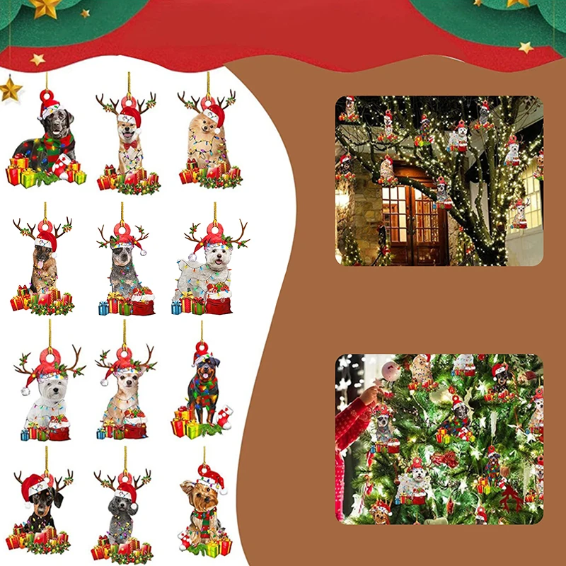 

Рождественская круглая подвеска, деревянная подвеска для собаки, украшение для елки, праздничная подвесная бирка «сделай сам», рождественс...