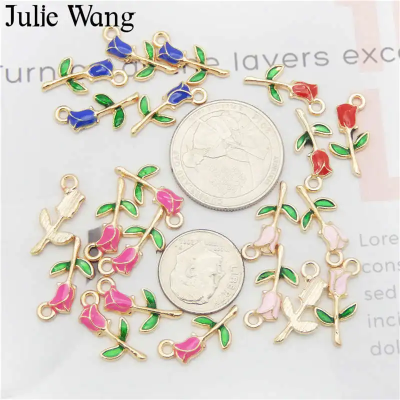 Julie Wang 8 шт. эмалированные розы очаровательные цветы розовый красный синий сплав