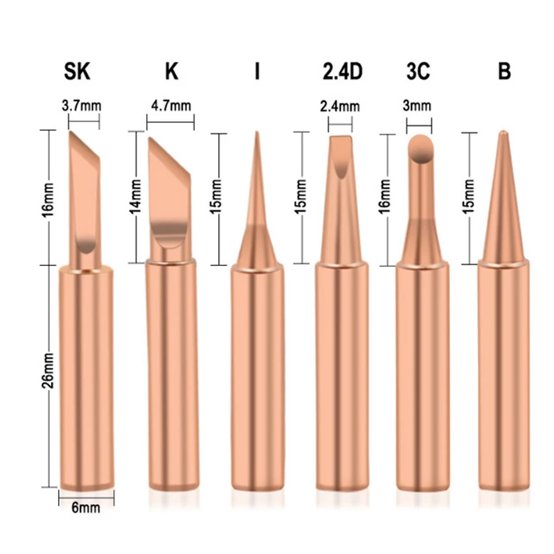 

5Pcs Pure Copper 900M-T Soldering Iron Tip Lead-free Solder Tips Welding Head Set Copper Electric Soldering Iron Tip Tool