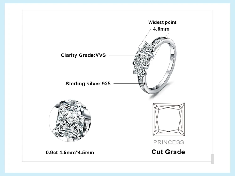 JewelryPalace Роскошные 1.7ct Pricess Cut кубического циркония Свадебные обручальные кольца для женщин Аутентичные 925 пробы сер