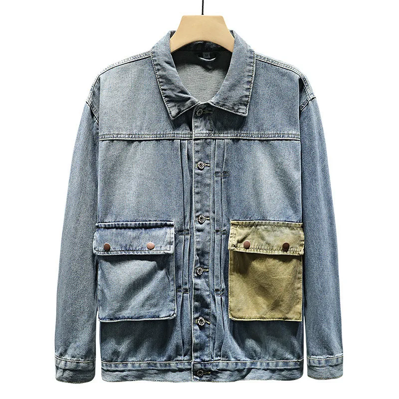 

MORUANCLE Men's Casual Cargo Denim Jacket With Multi Pockets Fashion Jeans Outerwear Loose Fit Cowboy Tops Clothing