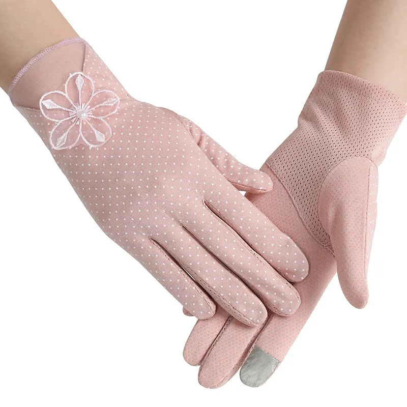 

Summer Spandex Gloves Touch Screen Lace Sunscreen Gloves Full Finger Mittens Cycling Driving Gloves Anti-Slip Ladies Drive Glove