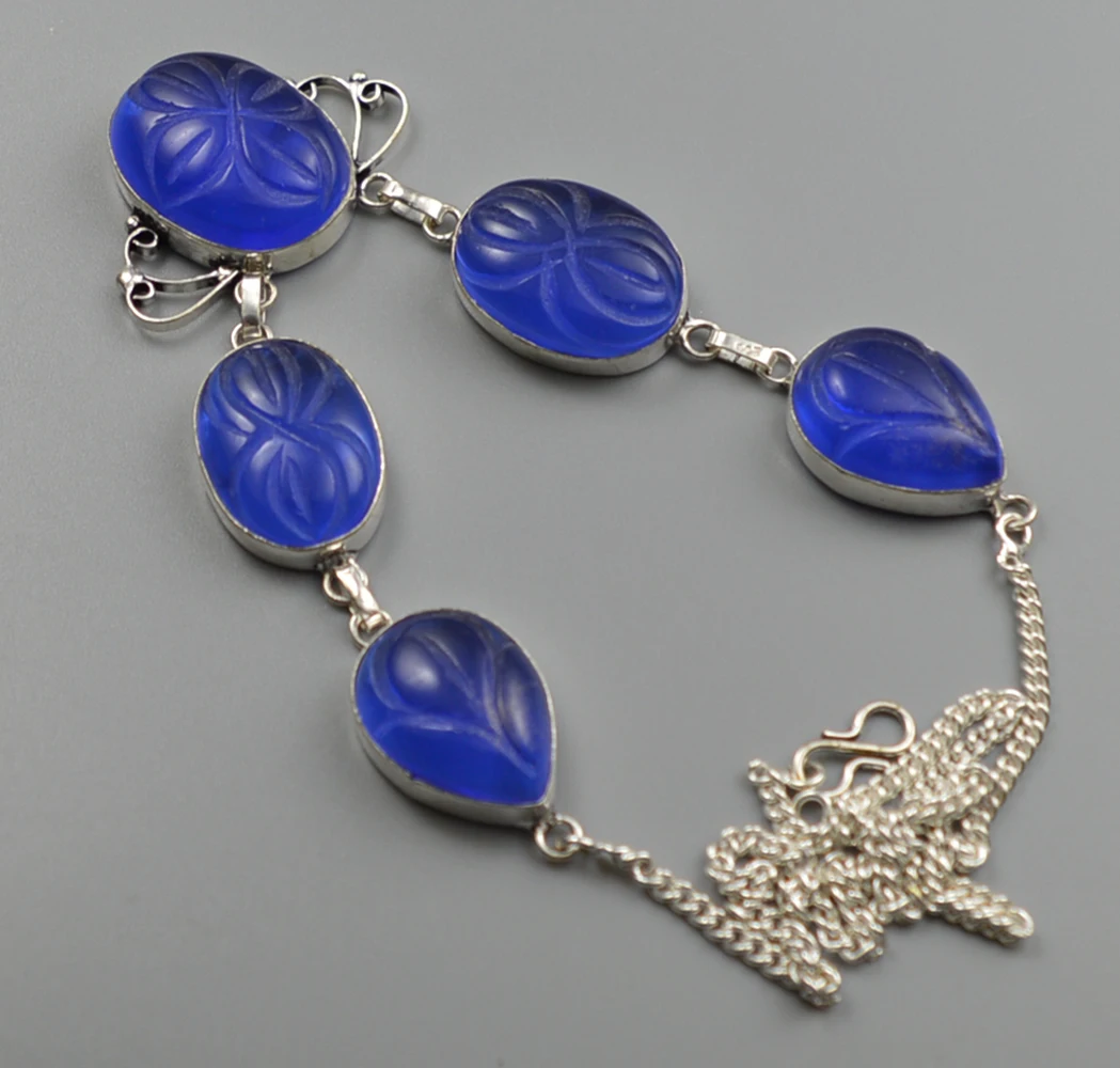 Резное ожерелье халцедон серебряное покрытие над медью 51 5 см N4498|Ожерелья с