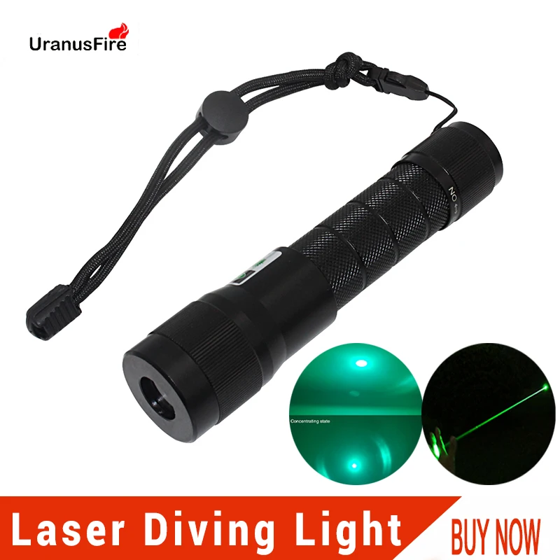 Uranusfire Зеленый лазерный подводный фонарик-факел Portable Lighting Torch Waterproof Underwater 100M LED Scuba Dive Light Torches