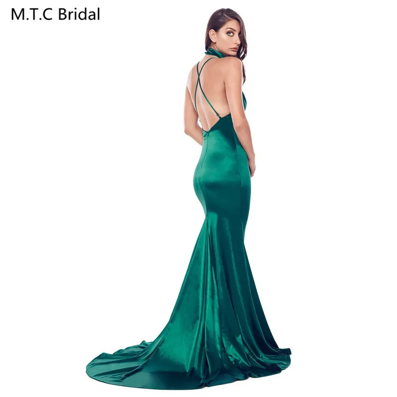 Зеленые Сексуальные Длинные платья русалки с открытой спиной для выпускного