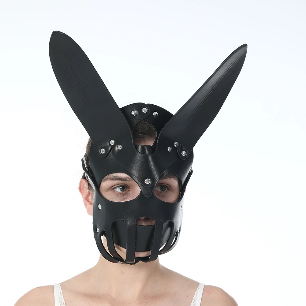GAMPORL кролик черный кожаный Мужские маски Хэллоуин Карнавал Вечеринка