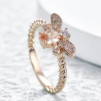 sweet cute yellow crystal bee ring for women exquisite elegant female wedding gold color ring jewelry fashion party accessories