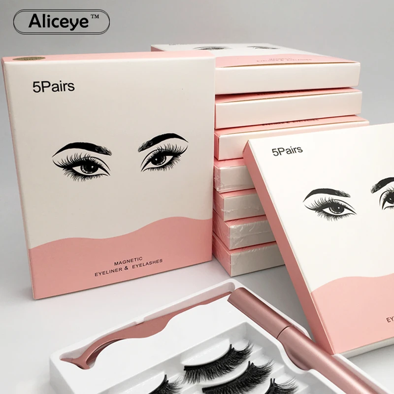 3D 5 пар магнитных ресниц и подводка для глаз набор натуральных/толстых длинных