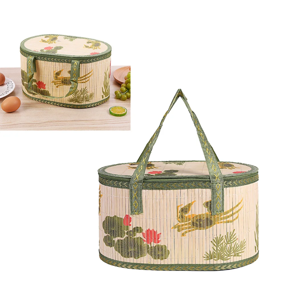 

1pc Foldable Bamboo Braided Basket Portable Hand Woven Bamboo Basket Pastoral Style