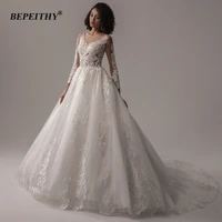bepeithy ball gown lace wedding dresses for women 2021 princesss long sleeves bridal gown o neck vintage wedding dress new
