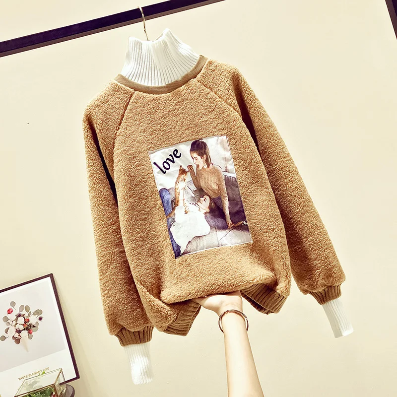 Толстовка Женская зимняя из овечьей шерсти и кашемира с высоким воротником