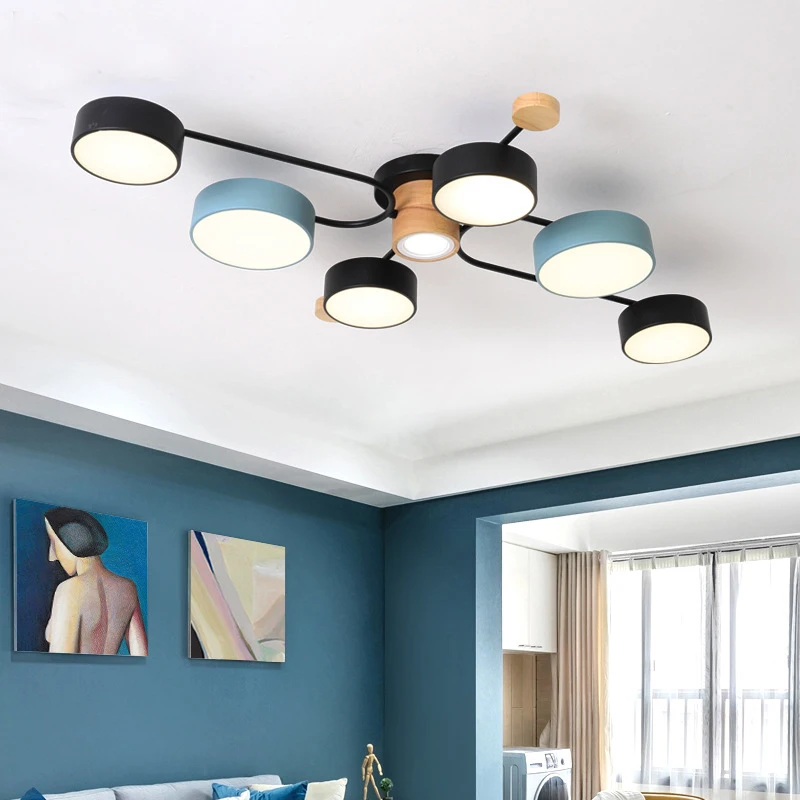 

Modern nordic minimalist 220V led ceiling lamp black & blue wrought iron paints round lights for kitchen living room bedroom