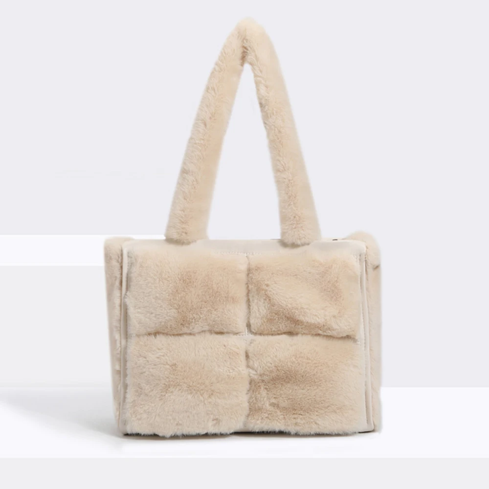 

Клетчатая женская сумка-тоут из искусственного меха, зимняя мягкая плюшевая сумка на плечо для женщин, дизайнерские дамские сумочки и кошел...